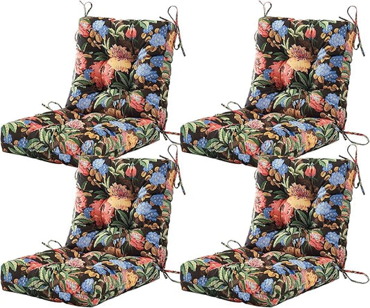 ARTPLAN Seat/Back Outdoor Chair Cushion,Set of 4 Patio Chair Cushion with Tie,Tufted Replacement for Patio Furniture,40x20x4 Inches,4 Count,Floral