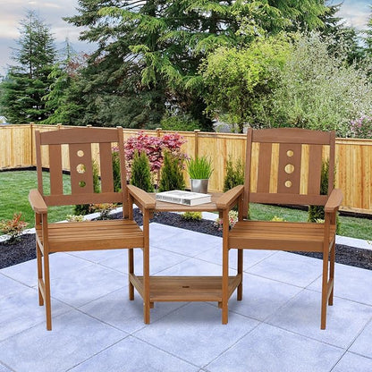 Furinno FG17488 Tioman Outdoor Hardwood Patio Furniture Jack and Jill Chair Set in Teak Oil, Natural