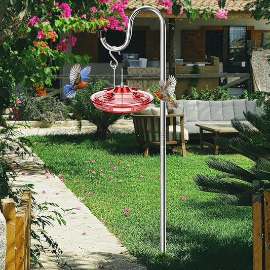COCONUT Shepherds Hook, 62 Inches Shepherds Hook with 5 Prongs Base Stainless Steel Adjustable Garden Hanging Holder for Bird Feeders Lanterns Planting Hanger Weddings Decor, Silver