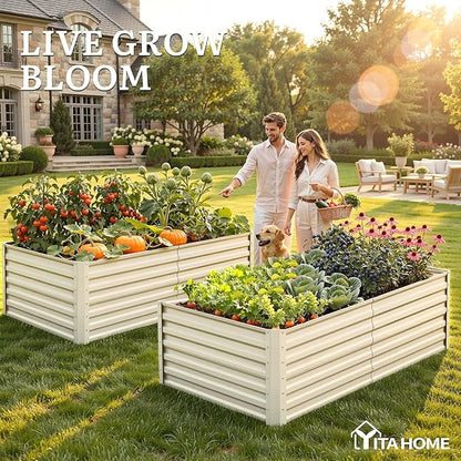 YITAHOME 6x3x2ft Large Raised Garden Bed Kit, Galvanized Metal Planter Box with Gloves, Support Rod, Outdoor Above Ground Planters for Plants, Vegetables, Flowers, Cream Yellow