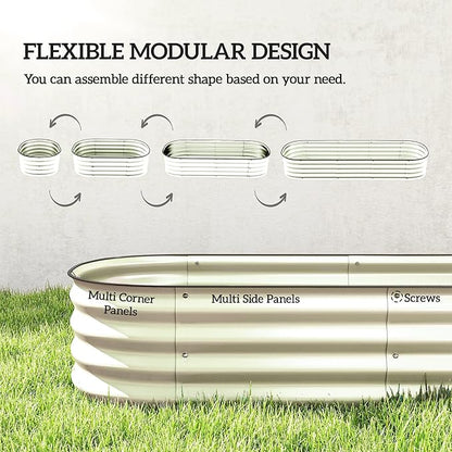 Outsunny 6.5' x 2' x 1' Galvanized Raised Garden Bed Kit, Outdoor Metal Elevated Planter Box with Safety Edging, Easy DIY Stock Tank for Growing Flowers, Herbs & Vegetables, Cream