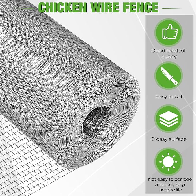 Tatuo Hardware Cloth 1/2 Inch 16in x 50ft Hot Dip Galvanized After Welded Cage Mesh Rolls 21 Gauge Metal Chicken Wire Roll Wire Fencing Poultry Netting for Raised Garden Rodent Animals