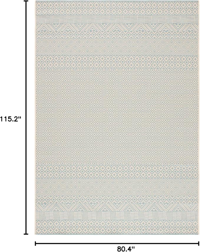 SAFAVIEH Washable Rug Outdoor Courtyard Collection - 6'7" x 9'6", Beige & Aqua Blue, Non-Shedding & Easy Cleaning, Ideal for Patio, Backyard, Mudroom (CY6235-21312)