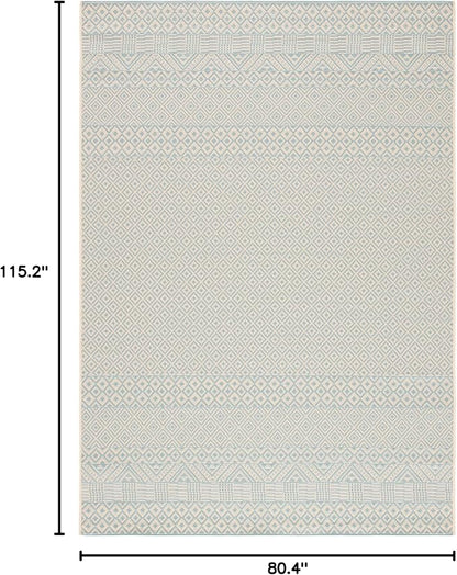 SAFAVIEH Washable Rug Outdoor Courtyard Collection - 6'7" x 9'6", Beige & Aqua Blue, Non-Shedding & Easy Cleaning, Ideal for Patio, Backyard, Mudroom (CY6235-21312)
