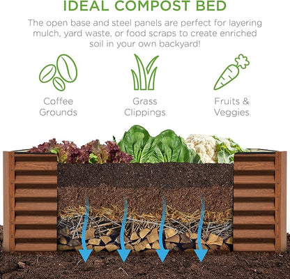 Best Choice Products 6x3x2ft Outdoor Metal Raised Garden Bed, Deep Root Box Planter for Vegetables, Flowers, Herbs, and Succulents w/ 269 Gallon Capacity - Wood Grain