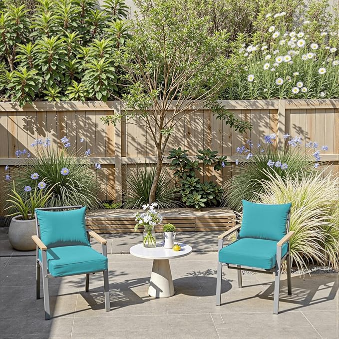 PatioGlow Outdoor Chair Cushions 20 x 20 x 3 Inch, Waterproof & Fade Resistant Patio Seat Cushion for Furniture with Handle and Ties, Thick Seating Pads for Outside Sofa Couch Set of 2, Teal