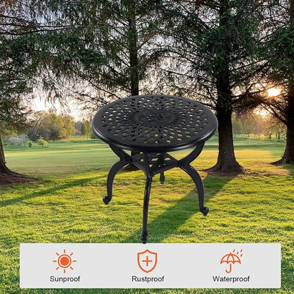 Cast Aluminum Outdoor Side Table, All Weather Round Small Coffee Table for Patio,Park,Lawn,Yard (21" Black)