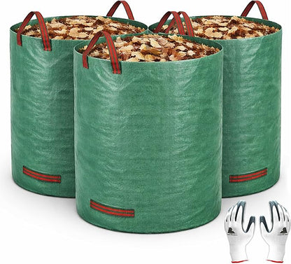 Gardzen 3-Pack 80 Gallon Yard Waste Bags, Reusable Heavy Duty Collapsible Garden Leaf Bags with Plastic Ring, Stand-Up Yard Waste Bin for Leaves, Lawn Debris & Grass Clippings