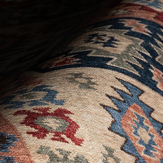 Dash & Albert Balsam Kilim Multi Machine Washable Rug, 7.5 X 9.5 Feet, Red Geometric Pattern