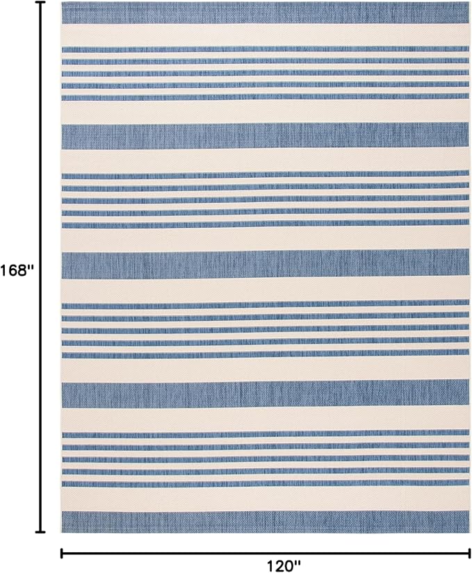 SAFAVIEH Washable Rug Outdoor Courtyard Collection - 10' x 14', Beige & Blue, Non-Shedding & Easy Cleaning, Ideal for Patio, Backyard, Mudroom (CY6062-233)