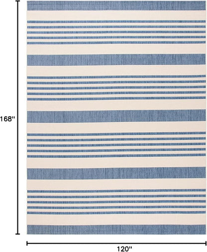 SAFAVIEH Washable Rug Outdoor Courtyard Collection - 10' x 14', Beige & Blue, Non-Shedding & Easy Cleaning, Ideal for Patio, Backyard, Mudroom (CY6062-233)
