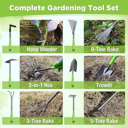WORKPRO 6-Piece Garden Tool Set, Heavy Duty Gardening Hand Tools with Soft Rubber Handle, Including Trowel, Rakes, 2-in-1 Hoe and Crack Weeder, Ideal Gardening Gifts for Men and Women