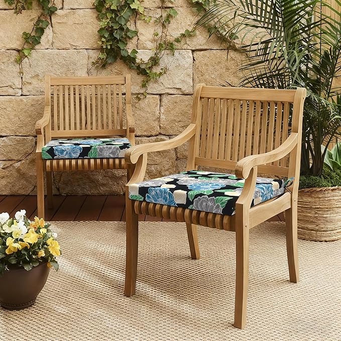 LVTXIII Outdoor Seat Cushions Seasonal Replacement Chair Cushions, Patio Chair Pads with Ties for Dining Chairs and Garden Furniture, Square Back, 19"x19"x2", 2 Pack, Peony Garden