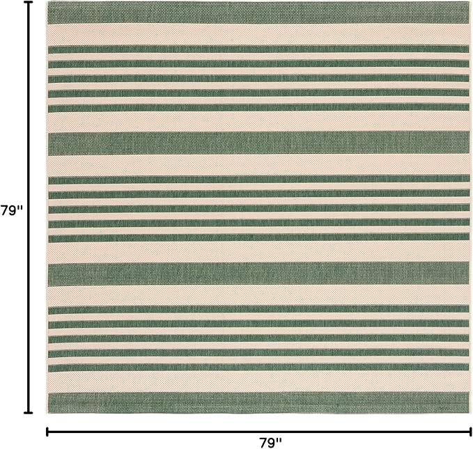 SAFAVIEH Washable Rug Outdoor Courtyard Collection - 6'7" Square, Beige & Dark Green, Non-Shedding & Easy Cleaning, Ideal for Patio, Backyard, Mudroom (CY6062-322)