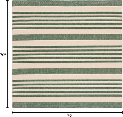 SAFAVIEH Washable Rug Outdoor Courtyard Collection - 6'7" Square, Beige & Dark Green, Non-Shedding & Easy Cleaning, Ideal for Patio, Backyard, Mudroom (CY6062-322)