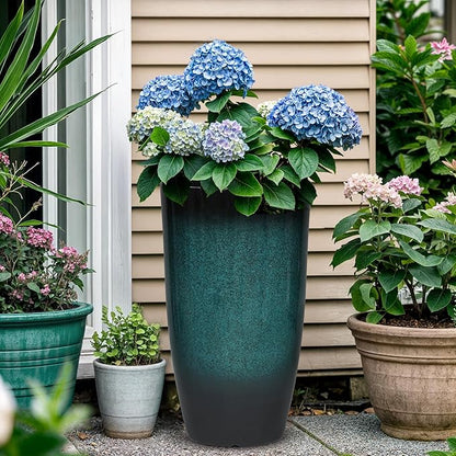 24" Tall Outdoor Planters Set of 2, Large Planters for Outdoor Plants, Art Faux Ceramic Plastic Flower Pots, Weather-Resistant for Porch, Garden, Patio or Indoor Decor, Ideal