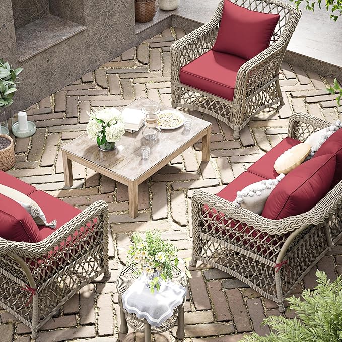 Premium Outdoor Seat Cushion Chair Cushions for Patio Furniture 22 L X 24 W X 4 H Waterproof & Fade Resistant Deep Seat and Backrest Cushion Set with Removable Covers for Chair, Sofa