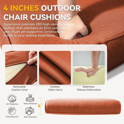 Outdoor Chair Cushions - 22" x 25" x 4" Patio Furniture Cushions with Water Resistant & Removable Cover, 28D High Density Sponge Patio Cushion for Outdoor Furniture Couch Rocker Chair, Orange