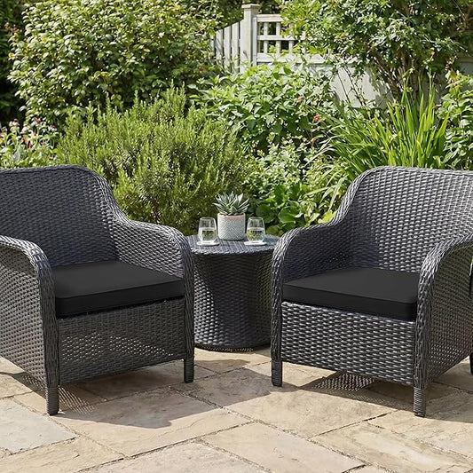 Outdoor Chair Cushions Set of 2: Waterproof & Fade Resistant Seat Cushion for Patio Furniture - 19 x 19 x 2 Inch Chair Pads with Ties and Hidden Zipper - Patio Chair Cushion Replacement, Black