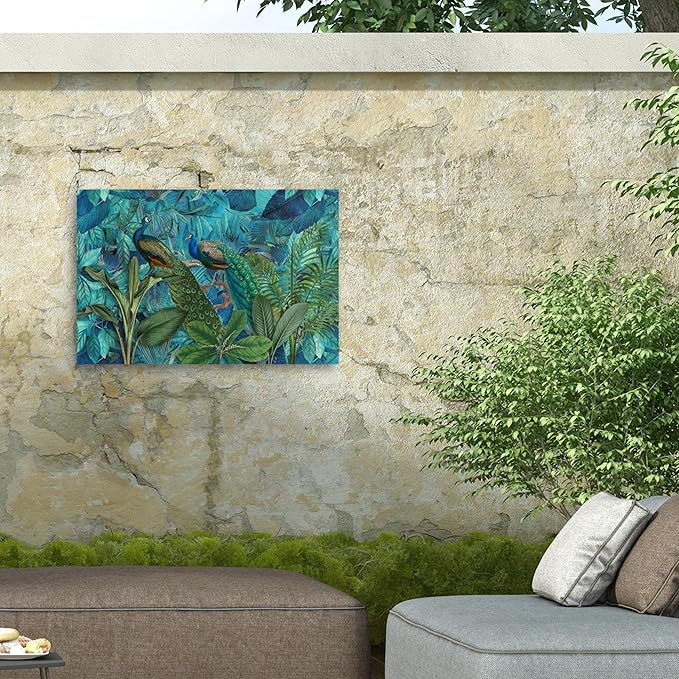 Trademark Fine Art Outdoor Canvas Art - Andrea Haase 'Jungle Birds Garden No1' Wall Art for Outdoor Spaces, Patios, or Gardens