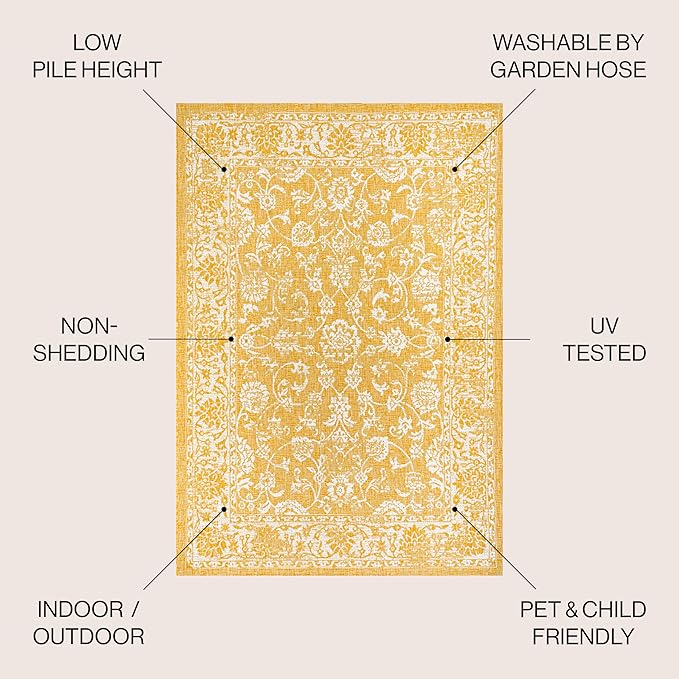 JONATHAN Y Weave Floral Indoor Outdoor Area Rug 4X6 Yellow/Cream, Tela Bohemian Textured for Backyard, Patio, Porch, Easy-Cleaning, High Traffic, Pet-Friendly, Non-Shedding (SMB100E-4)
