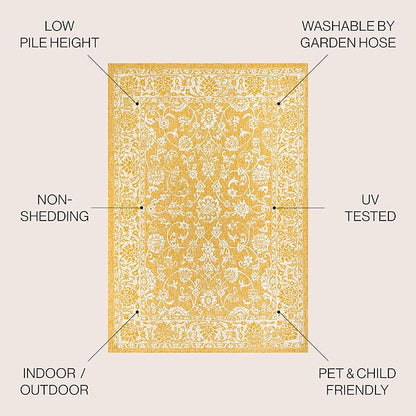 JONATHAN Y Weave Floral Indoor Outdoor Area Rug 4X6 Yellow/Cream, Tela Bohemian Textured for Backyard, Patio, Porch, Easy-Cleaning, High Traffic, Pet-Friendly, Non-Shedding (SMB100E-4)