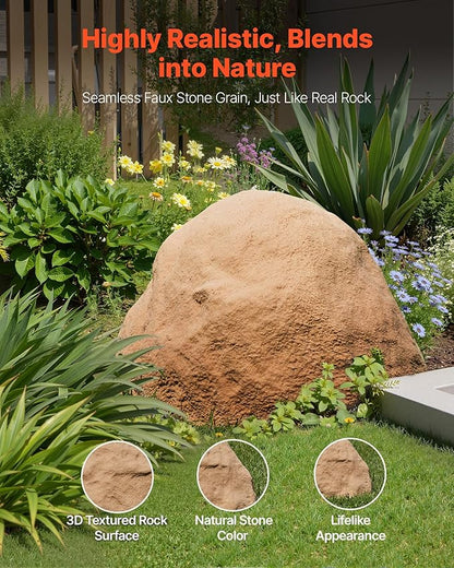 VEVOR Faux Rock Cover, Outdoor Fake Rock Well Pump Cover, Realistic Natural Texture, Lightweight & Weather-Resistant Artificial Boulder for Landscaping Garden Yard Décor, Sandy Brown, Medium Size