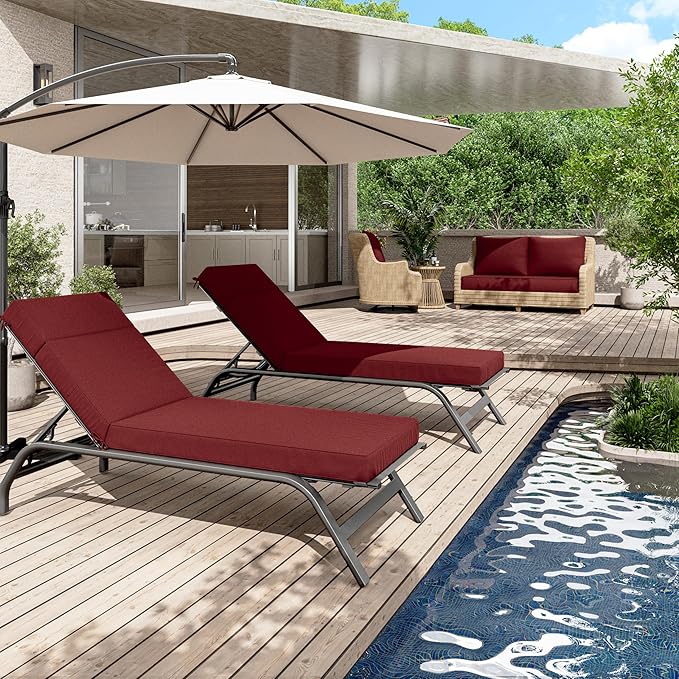 2 Pcs Chaise Lounge Cushions Outdoor, 80" L X 26" W X 4" D Lounge Chair Cushions for Outdoor Furniture, High-Density Foam Patio Chaise Cushion-Waterproof Fade-Resistant ThickPatio lounge chair cushion