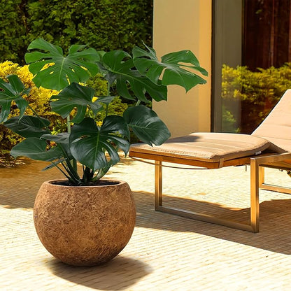 Panlaolao 17 H x 21" Dia (15" Pot Opening) Round Fiberstone Planter with Drainage Hole, Indoor/Outdoor Large Plant Pot for Home Patio Garden, Ideal for Large Plants-Camel