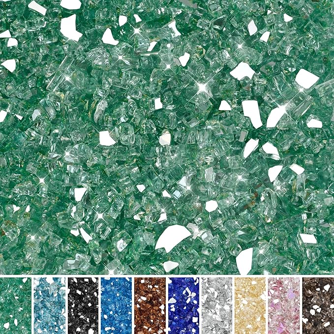 Skyflame 10-Pound Fire Glass for Fireplace Fire Pit and Landscaping, 1/4-Inch Light Green Reflective
