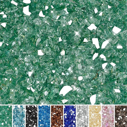 Skyflame 10-Pound Fire Glass for Fireplace Fire Pit and Landscaping, 1/4-Inch Light Green Reflective
