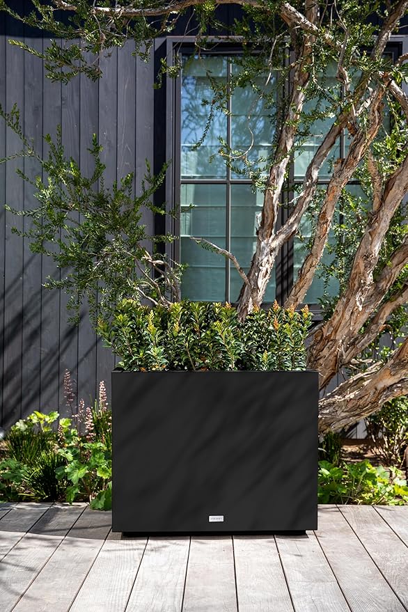 Veradek Block Series Span Plastic Planter - Tall Rectangular Planter for Indoor or Outdoor Patio/Porch | Durable All-Weather with Removable Insert Bucket | Modern Design for Plants, Flowers, Garden