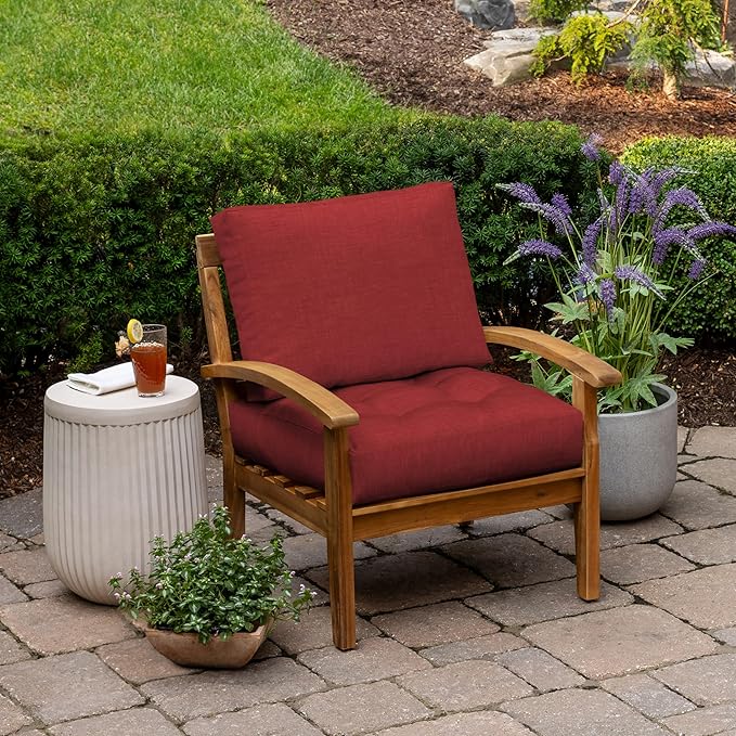 ARDEN Outdoor Plush Modern Tufted Blowfill Deep Seat Set, 24 in x 24 in, Weather-Proof, Rain-Proof, Fade Resistant Patio Cushion, Ultra Cozy Ruby Red Leala