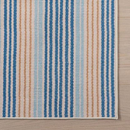 Dash & Albert Tyne Blue Machine Washable Rug, Runner-2.5 X 8 Feet, Blue/Tan Stripe Pattern