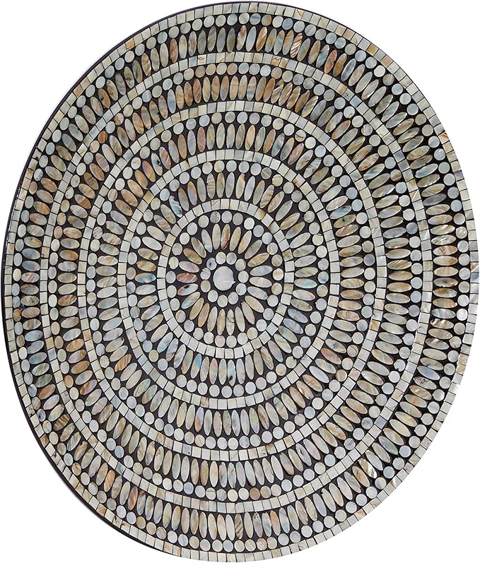 Deco 79 Mother of Pearl Shell Plate Handmade Home Wall Decor Mosaic Wall Sculpture, Wall Art 27" x 3" x 27", Silver