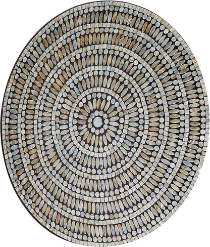 Deco 79 Mother of Pearl Shell Plate Handmade Home Wall Decor Mosaic Wall Sculpture, Wall Art 27" x 3" x 27", Silver