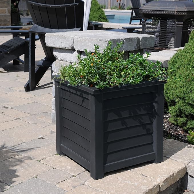 Mayne Lakeland 20-Inch Square Planter – Self-Watering, Weather-Resistant Planter for Flowers – Durable Outdoor Design for Patio, Porch, or Entryway