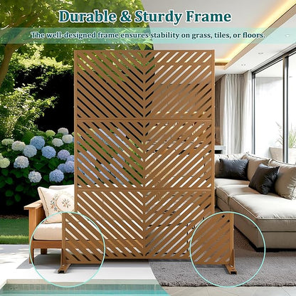 Metal Privacy Screen Outdoor Privacy Screen, Freestanding Fence Panel for Outside, 72''H×47''W, Decorative Screen Panel for Backyard/Patio/Deck