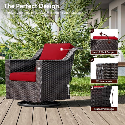 Wicker Patio Swivel Chairs, Outdoor Rocking Chair with Wide Armrest, Thickened Cushions, Patio Rattan Furniture for Deck, Porch Use