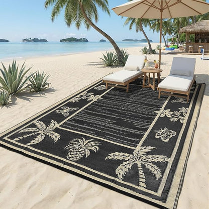 Garvee Outdoor Rug 8x10 Waterproof for Patios, Reversible Plastic Straw Rug, Tropical Leaf Indoor Outdoor Rugs, Large Area Rug for RV, Camping, Deck, Picnic Mat, Outside Carpet