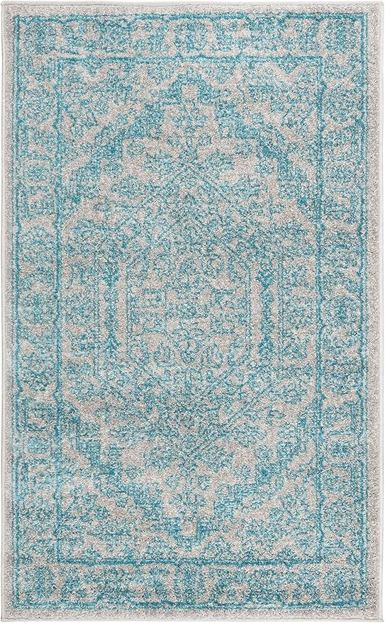 SAFAVIEH Adirondack Collection Accent Rug - 3' x 5', Light Grey & Teal, Oriental Medallion Design, Non-Shedding & Easy Care, Ideal for High Traffic Areas in Entryway, Living Room, Bedroom (ADR108L)