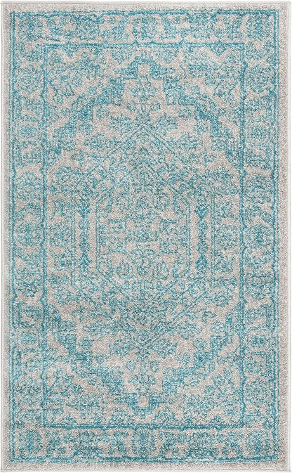 SAFAVIEH Adirondack Collection Accent Rug - 3' x 5', Light Grey & Teal, Oriental Medallion Design, Non-Shedding & Easy Care, Ideal for High Traffic Areas in Entryway, Living Room, Bedroom (ADR108L)