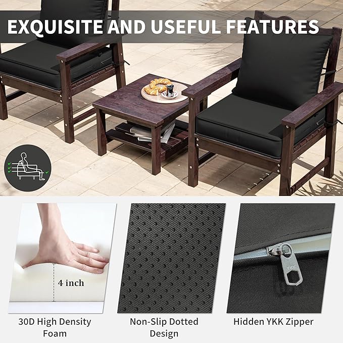 Premium Outdoor Seat Cushion Chair Cushions for Patio Furniture 22 L X 22 W X 4 H Waterproof & Fade Resistant Deep Seat and Backrest Cushion Set with Removable Covers for Chair, Sofa
