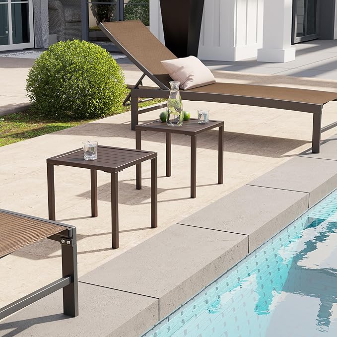 Crestlive Products Aluminum Outdoor Side Table Set of 2, Pool Lounge Chair Side Table, Weather Resistant Small Square Coffee End Table for Patio, Yard, Garden, Porch, Deck, Outdoor