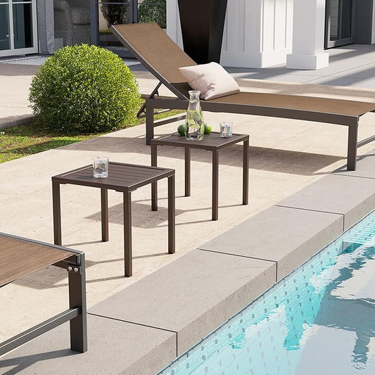 Crestlive Products Aluminum Outdoor Side Table Set of 2, Pool Lounge Chair Side Table, Weather Resistant Small Square Coffee End Table for Patio, Yard, Garden, Porch, Deck, Outdoor