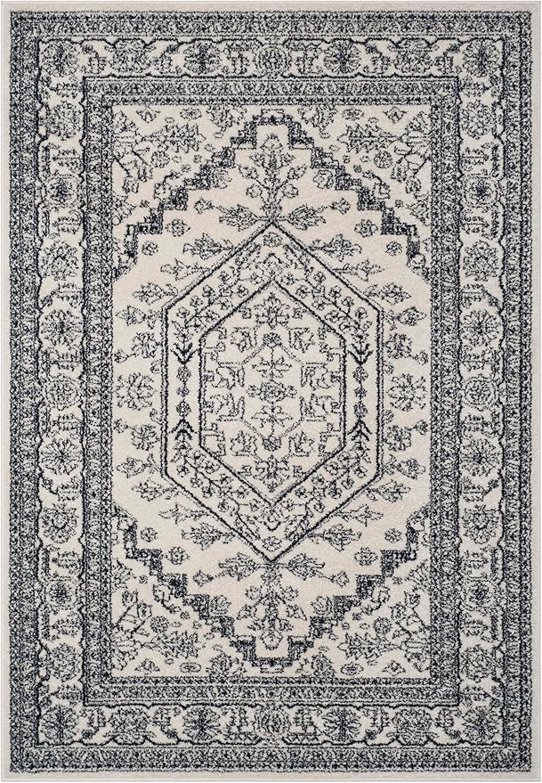 SAFAVIEH Adirondack Collection Accent Rug - 4' x 6', Ivory & Navy, Oriental Medallion Design, Non-Shedding & Easy Care, Ideal for High Traffic Areas in Entryway, Living Room, Bedroom (ADR108R)