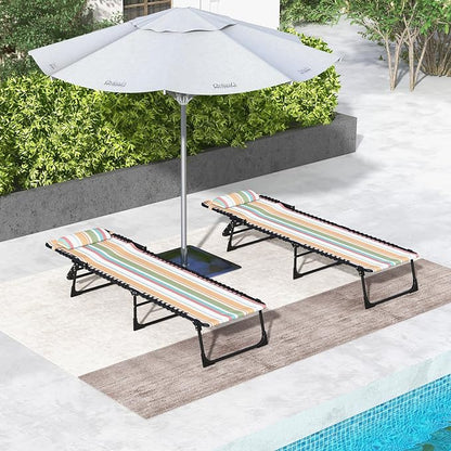 Outsunny Folding Chaise Lounge Chair Outdoor Set of 2 Mesh Seat Rainbow | Foldable, Sun Tanning Chair, Chaise Lounger, 4-Position Reclining Back, for Outside Patio Beach Poolside Backyard