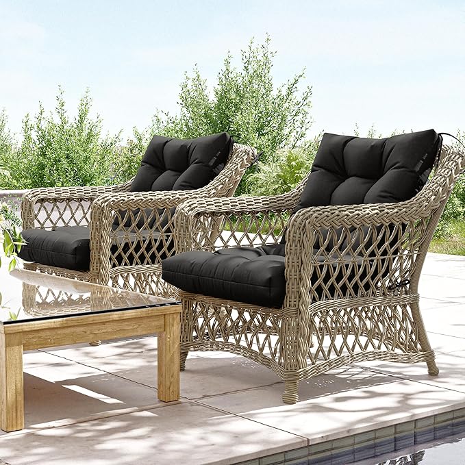 Patio Seat&Back Chair Cushions for Outdoor Furniture，Comfortable Cushions for Rocking/Dining/Lawn Chair-Set of 4 (Black, 4pcs (1package))