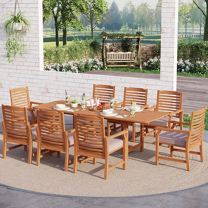 Sophia & William Acacia Wood Expandable Patio Dining Table for 6-8, Outdoor Oil Finish Extending Rectangular Wooden Picnic Table with 1.97" Umbrella Hole, Natural Wood Table for Porch Yard Deck, Teak