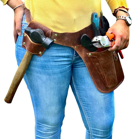 Brown Leather Belts for Construction, Gardener - Waist Pouch for Electrician, Carpenter and Construction Belt Bag - Premium Handmade Full Grain Genuine Leather Florist Tool Belt